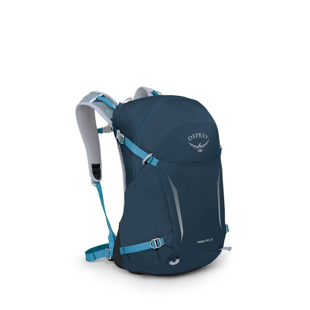 Osprey Hikelite 26 hiking backpack in teal blue with gray straps
