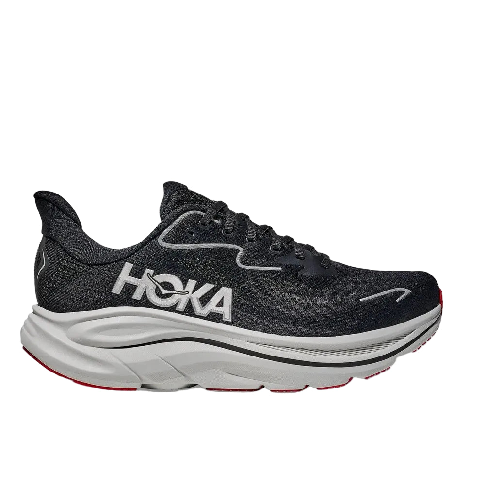 Hoka Clifton 10 men's running shoe in black and white colorway
