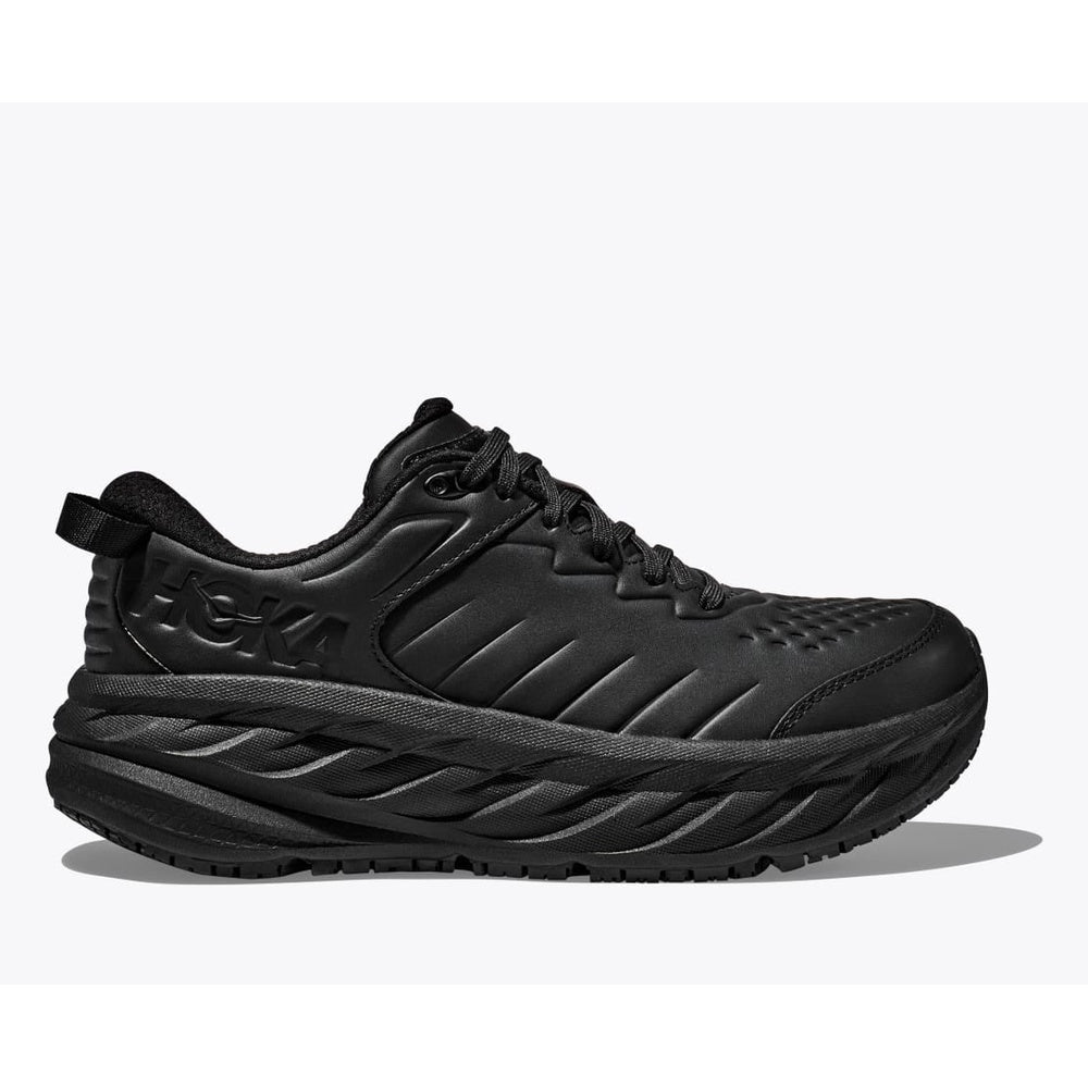 HOKA Bondi SR Women's running shoe in all-black leather with chunky midsole