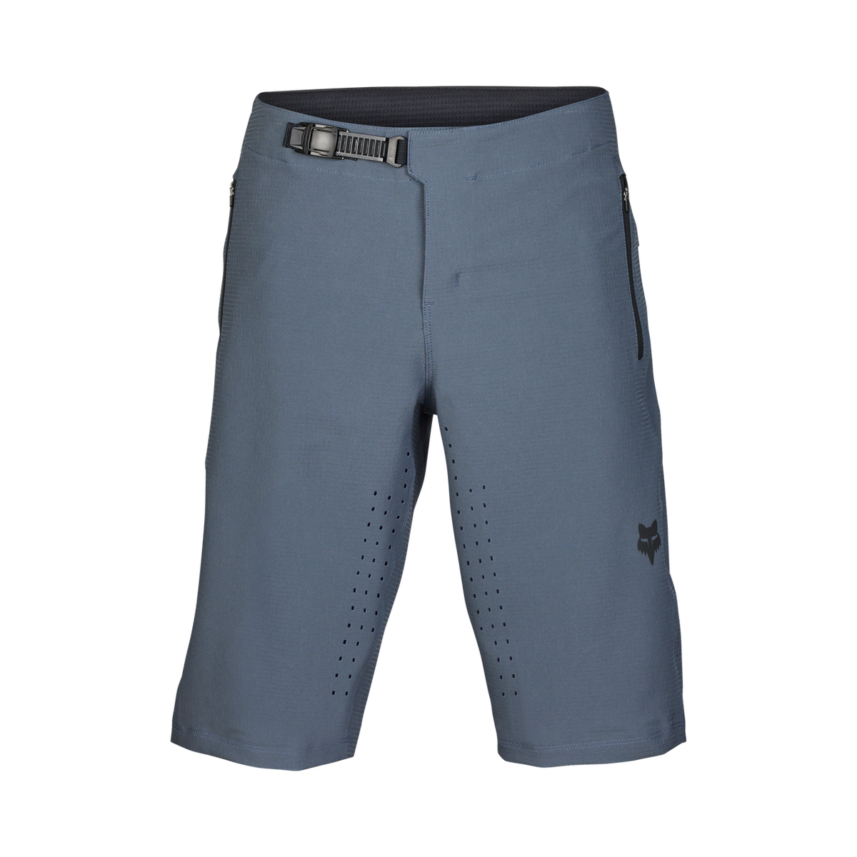 Fox Racing Defend mountain bike shorts in slate blue with buckle closure and ventilation perforations
