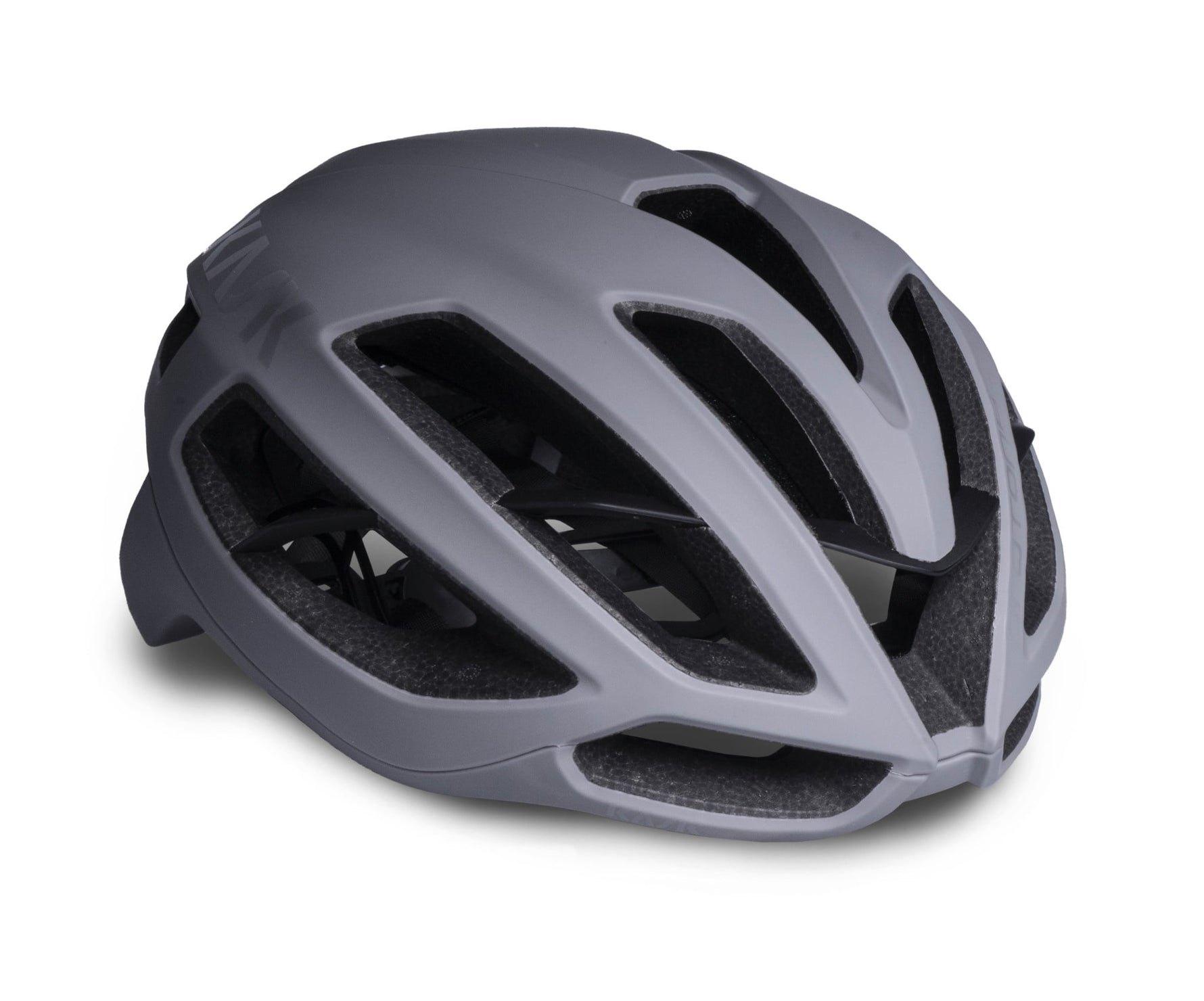 KASK Protone cycling helmet in matte grey color with aerodynamic design and ventilation