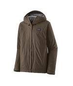 Patagonia Torrentshell 3L rain jacket in tent green with hood up