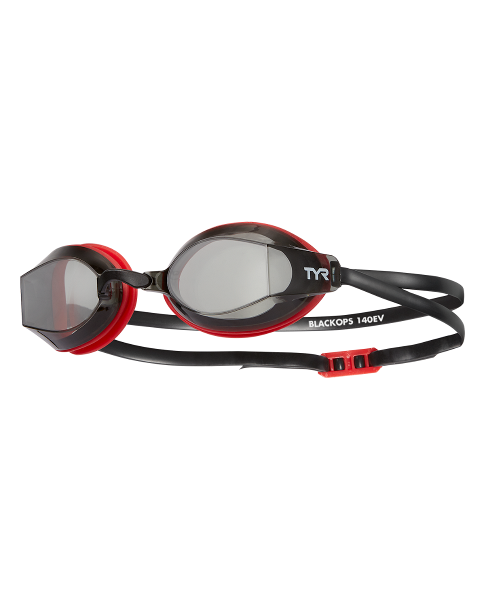 TYR Black Ops 140EV racing goggles with smoke lenses and red accents