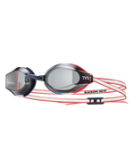 TYR BlackOps 140 EV racing goggles with smoke lenses and red blue straps