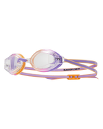 TYR Black Ops 140 EV youth racing goggles with clear lenses and purple-orange strap