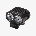 ELTIN black dual LED bike headlight with heat sink fins on white background