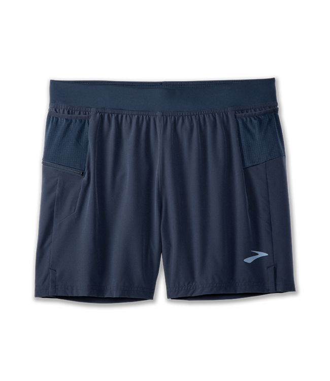 Brooks Sherpa 5 inch navy blue men's running shorts with elastic waistband