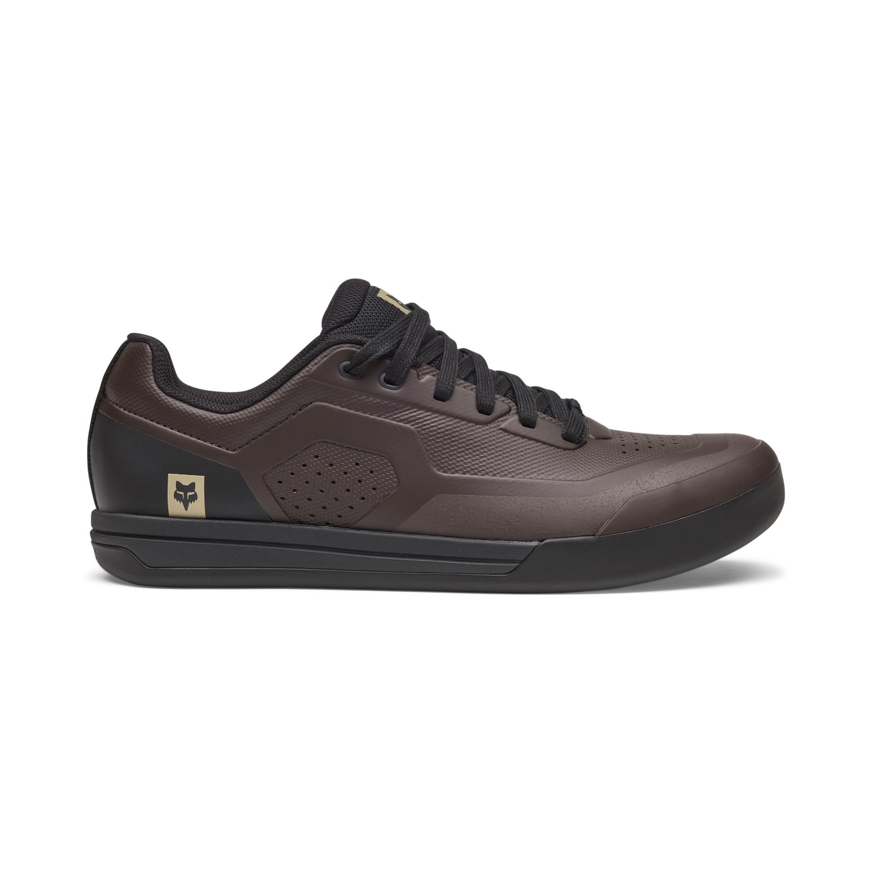 Fox Racing Union Flat MTB shoes in dark grey with gold fox logo branding