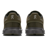 On Cloud 6 men's running shoes in olive and eclipse colorway, rear view