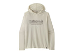 Patagonia Capilene Cool Daily Hoody in Dyno White with Hut Tripper graphic on chest