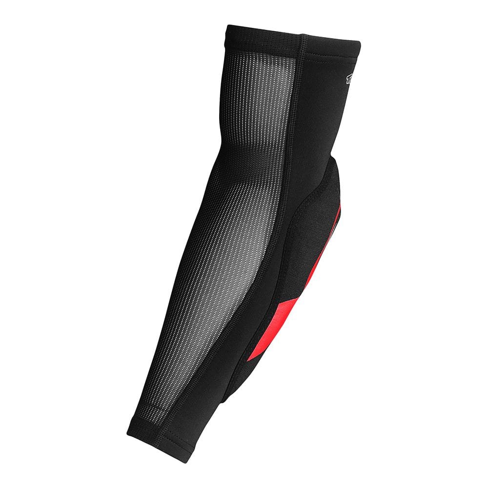 Troy Lee Designs Raid Elbow Guard in black with red accents on white background