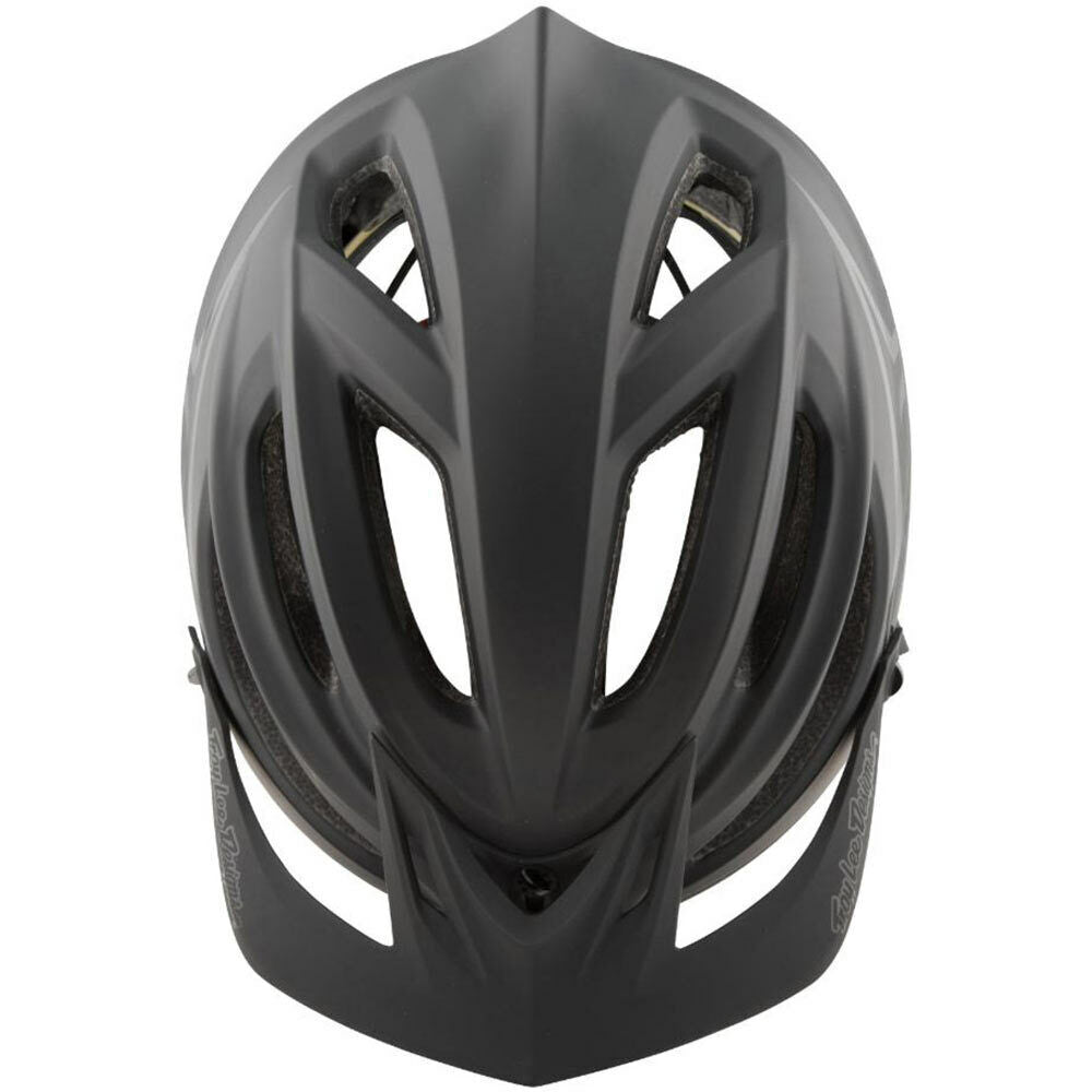 Troy Lee Designs A2 MIPS mountain bike helmet in matte black, top view