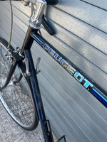 Vintage 1980s Peugeot 12-speed road bike, alternate view of black steel frame