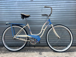 1964 B.F. Goodrich Fleet Star vintage cruiser bicycle in blue and white, full side view