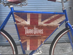 Union Jack frame cabinet closed on custom promotional bar cruiser bike