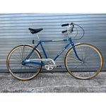 Vintage 1985 Schwinn Collegiate 3-speed cruiser in blue, full side view