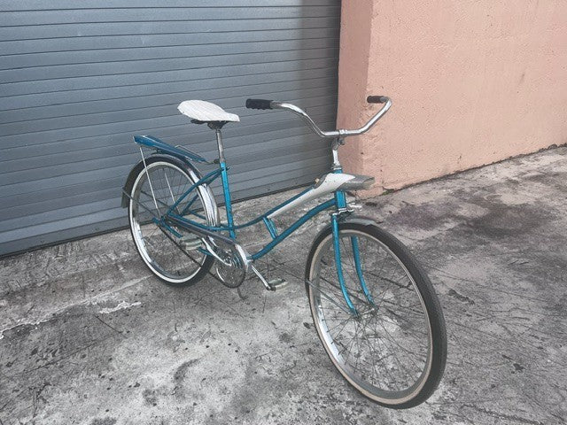 Chrome fenders and chain guard on vintage Sears Spaceliner cruiser