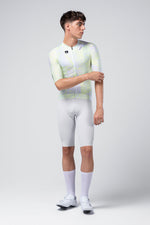 Gobik CX Pro 4.0 cycling jersey in white and neon yellow Blast colorway on male model