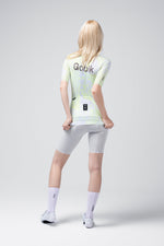 Gobik CX Pro Jersey in Amazonian colorway with lime green pattern, rear view