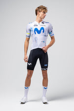 Gobik Odyssey cycling jersey in white Movistar team colorway with matching shorts