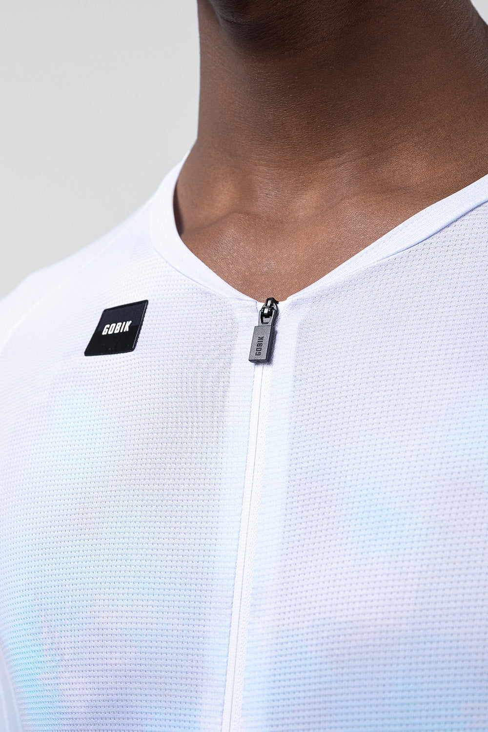 Gobik Reactive Short Sleeve Jersey in white with iridescent rainbow gradient finish
