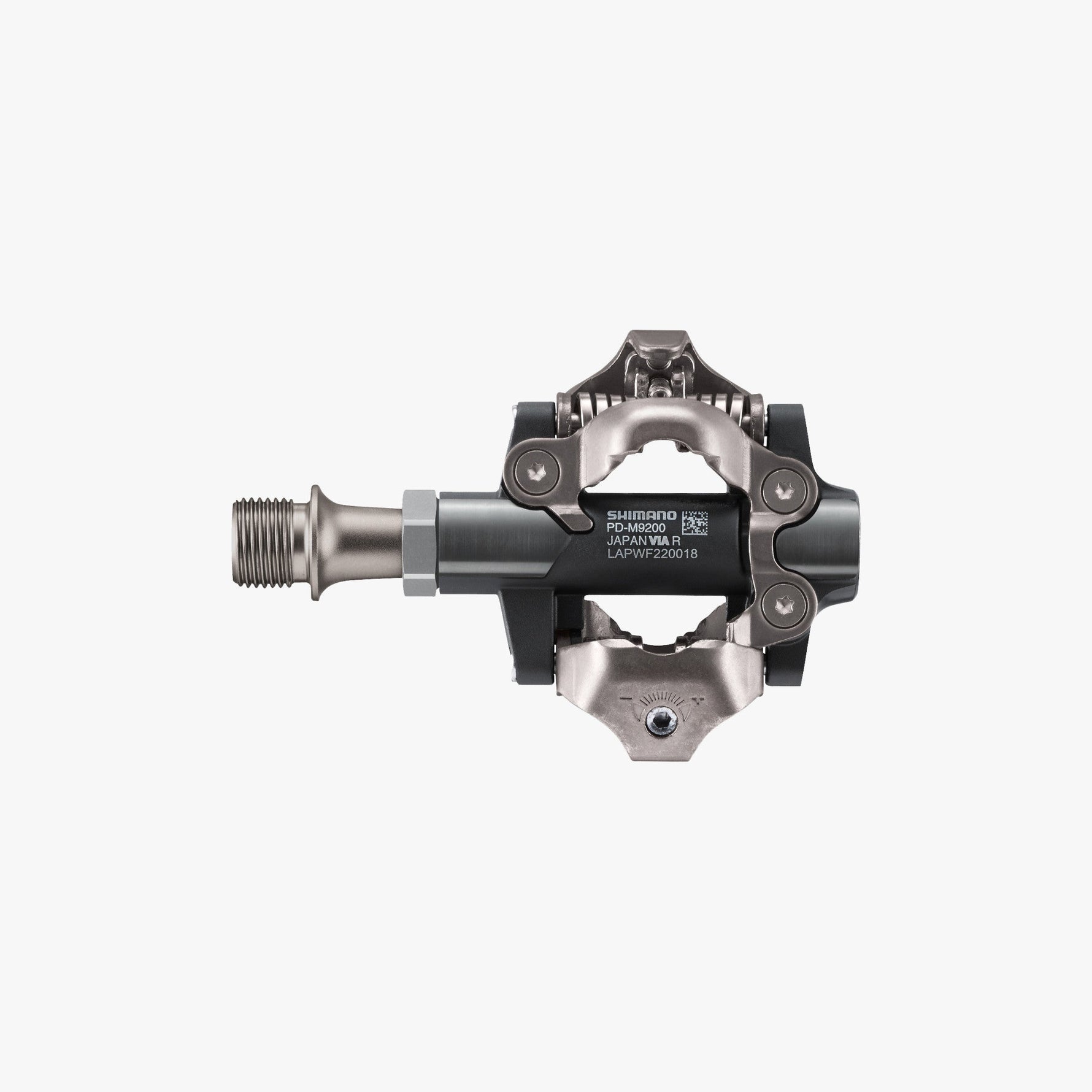 Shimano PD-M9200 XTR XC SPD clipless mountain bike pedal in dark gray and titanium