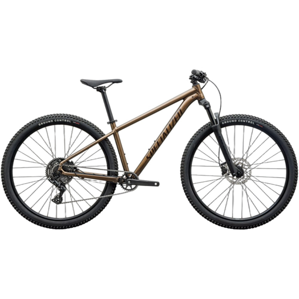Specialized Rockhopper Sport mountain bike in Gloss Burnt Gold Metallic finish, side profile view