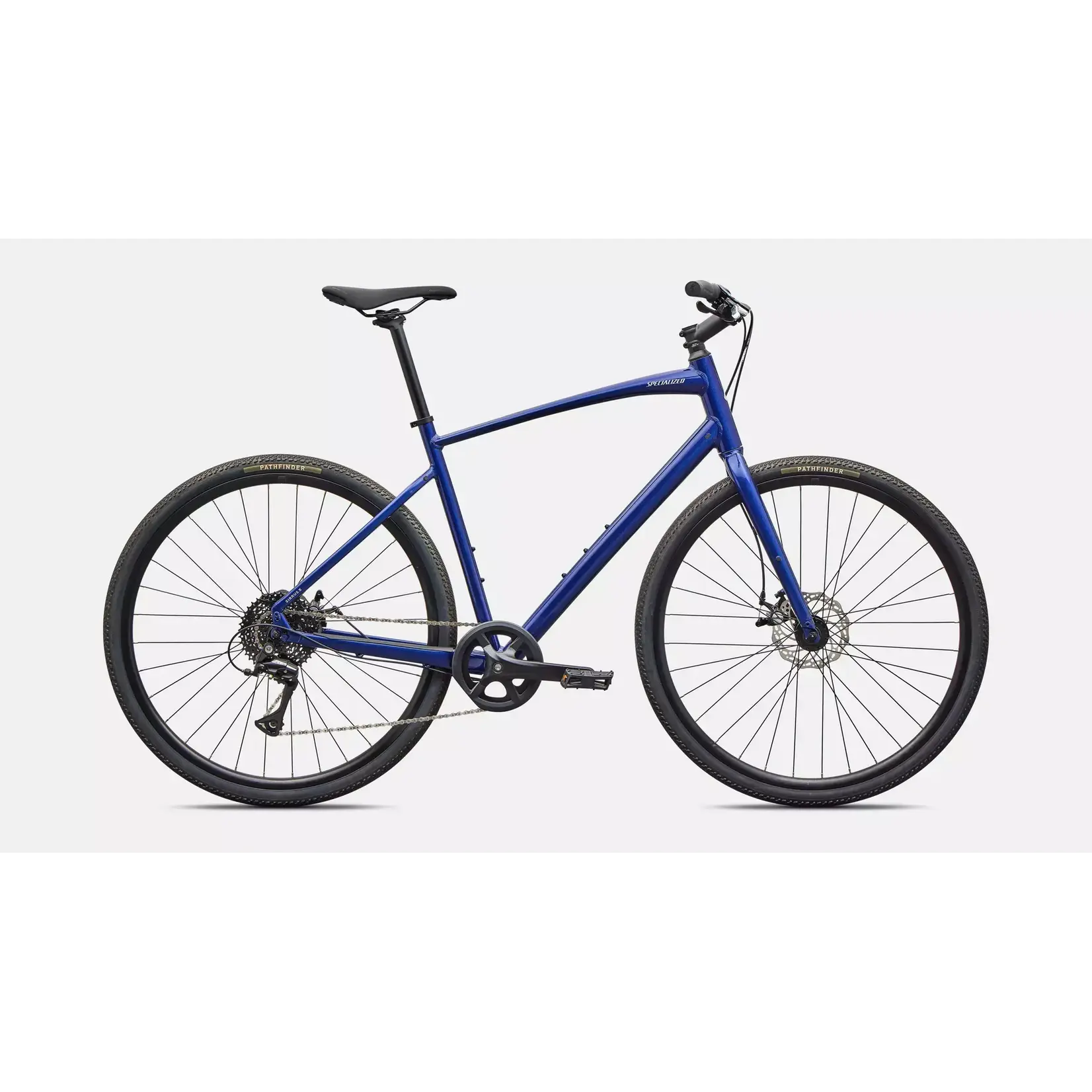 Specialized Sirrus X 1.0 hybrid bike in metallic blue with disc brakes