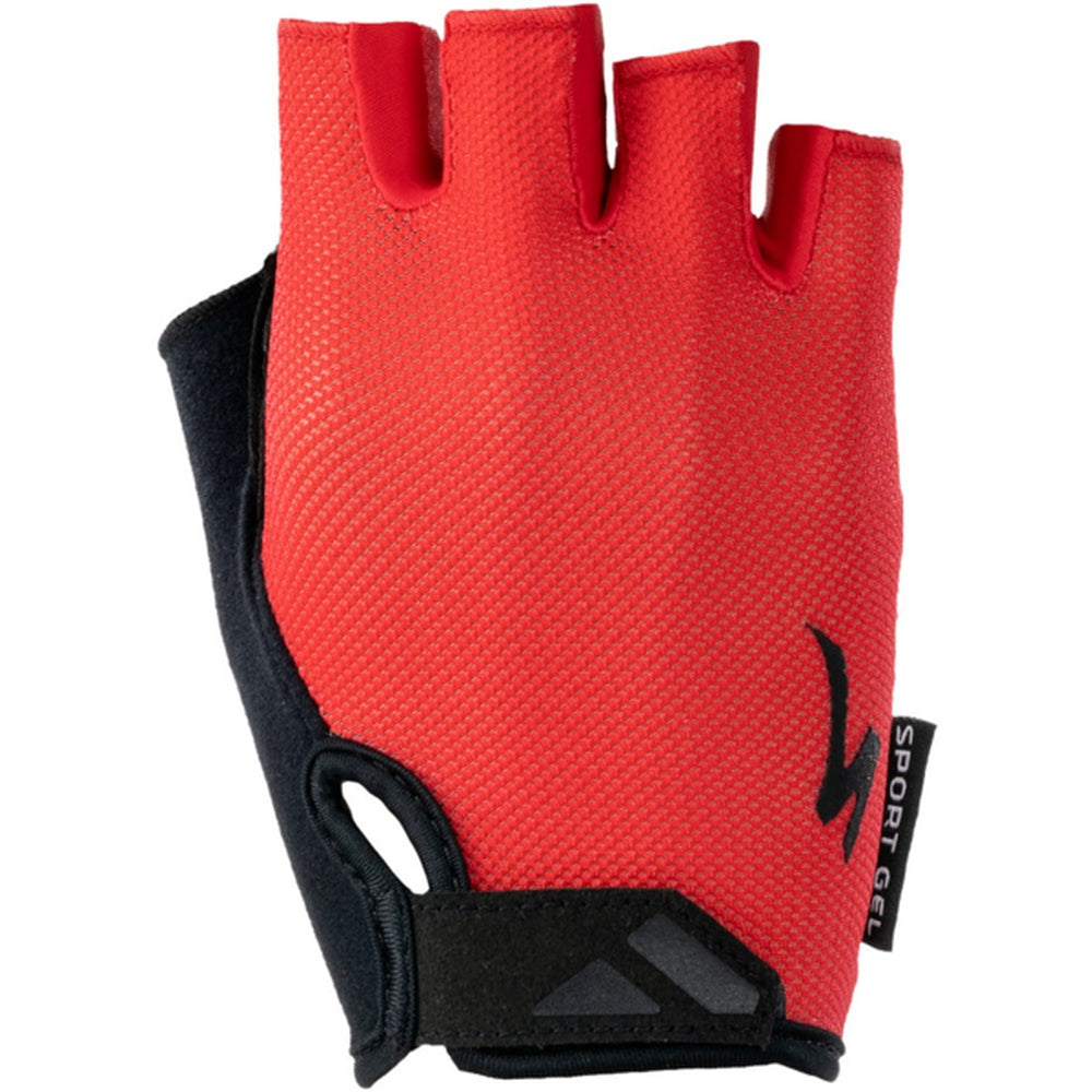 Specialized Sport Gel fingerless cycling glove in red and black with palm view