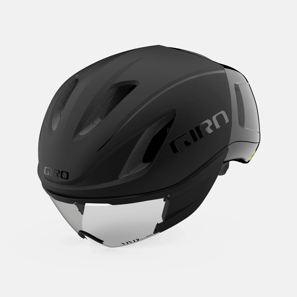 Giro Vanquish MIPS aero cycling helmet in matte black with integrated clear visor