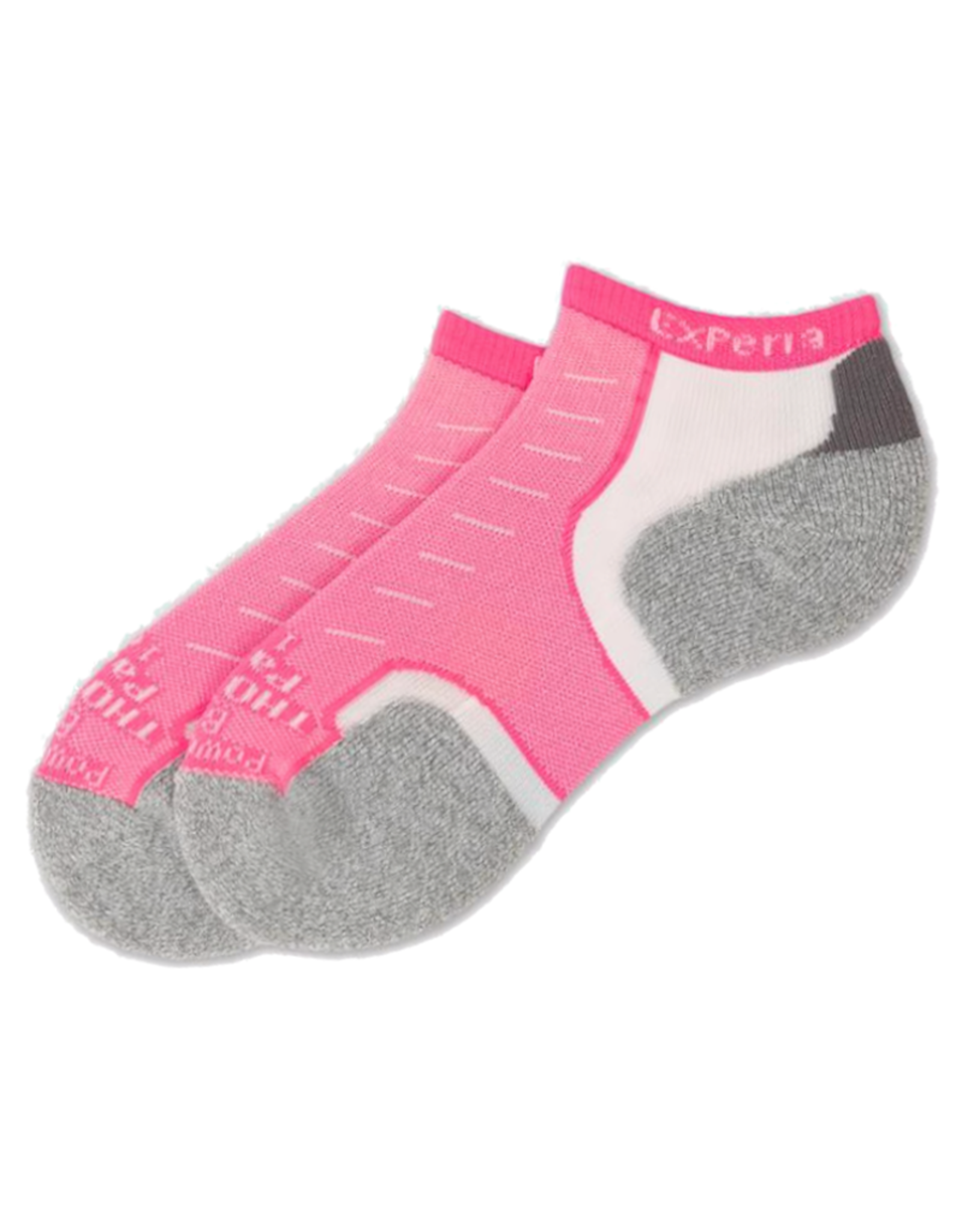 Experia Micro Mini ankle socks in electric pink, white, and gray colorblock design