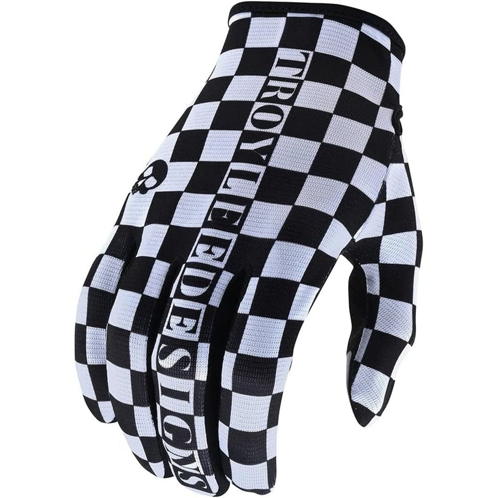 Troy Lee Designs Flowline glove in black and white checkerboard pattern on white background