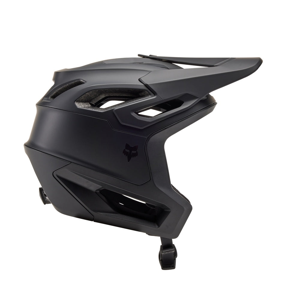 Fox Racing Dropframe Pro full-face mountain bike helmet in matte black, side view