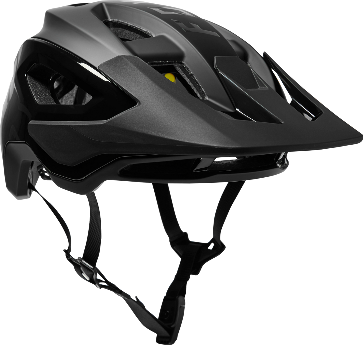 Fox Speedframe Pro mountain bike helmet in matte black with extended visor brim