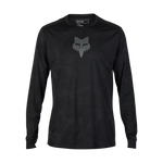 Fox Ranger long sleeve jersey in black with tonal camo pattern and Fox head logo