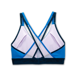 Brooks Drive Plunge 2.0 sports bra in Azure Blue and Ocean Drive, back view