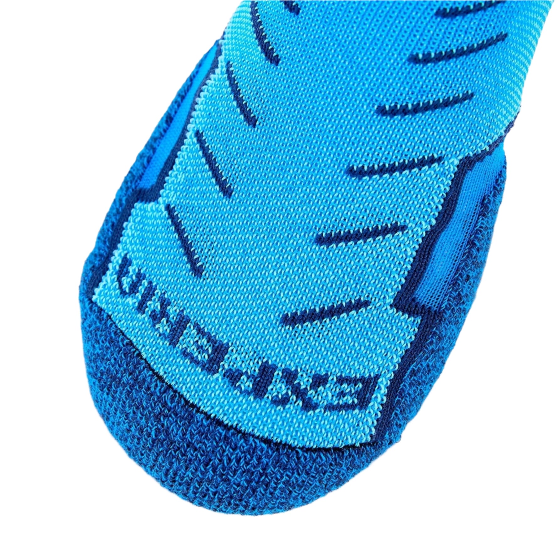 Experia Light Cushion Low-Cut Sock toe detail in royal blue with navy pattern