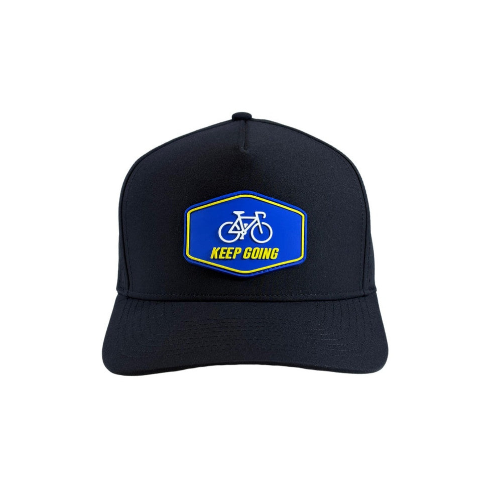 qpeed Performance Snapback Hat  Keep Going Blue Tag