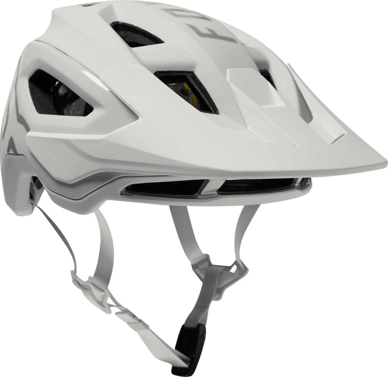 Fox Racing Speedframe Pro mountain bike helmet in matte white with visor and MIPS liner