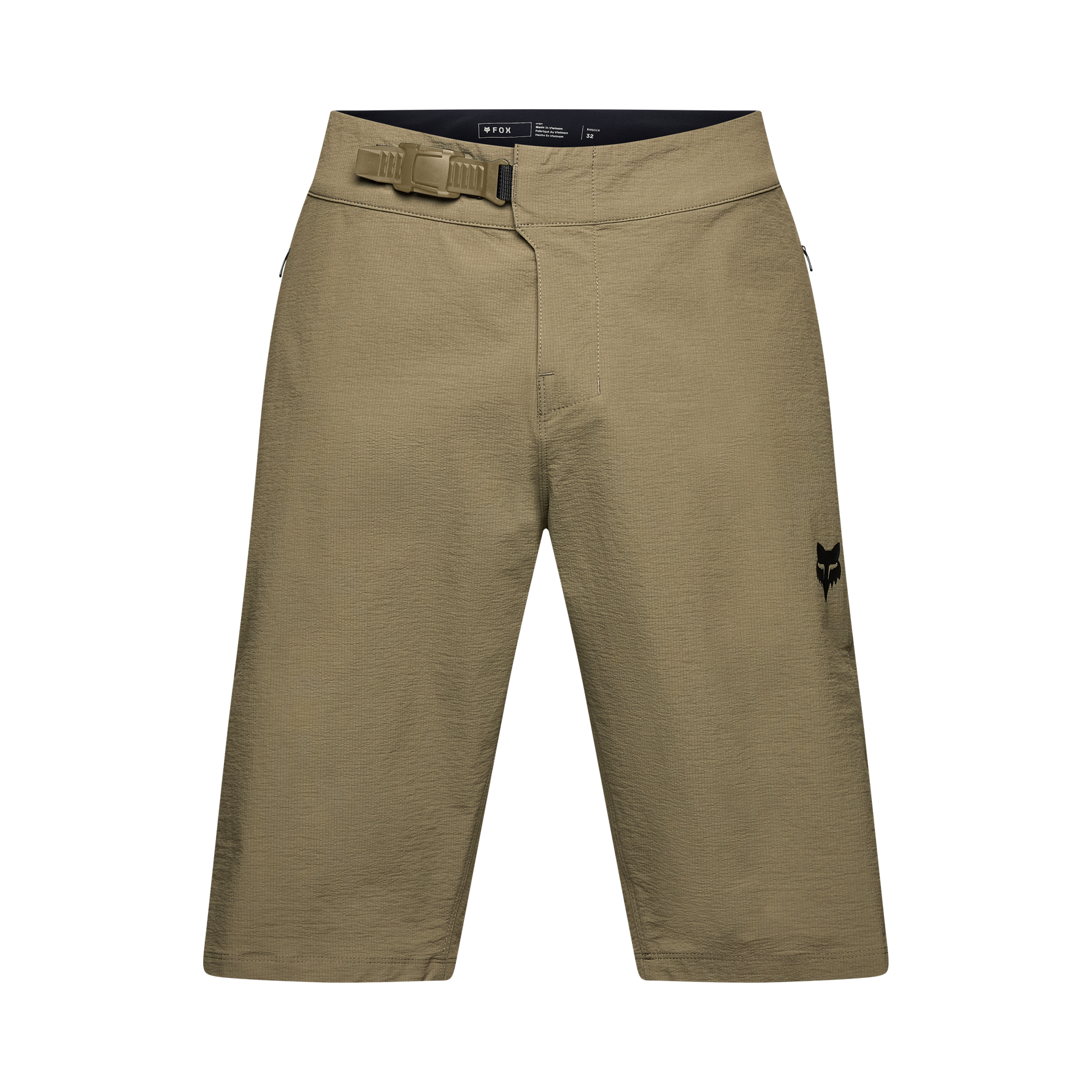 Fox Racing Men's Ranger Lined Shorts in olive green with adjustable belt and front zipper